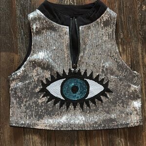Sequin Eye Embellished Crop Top